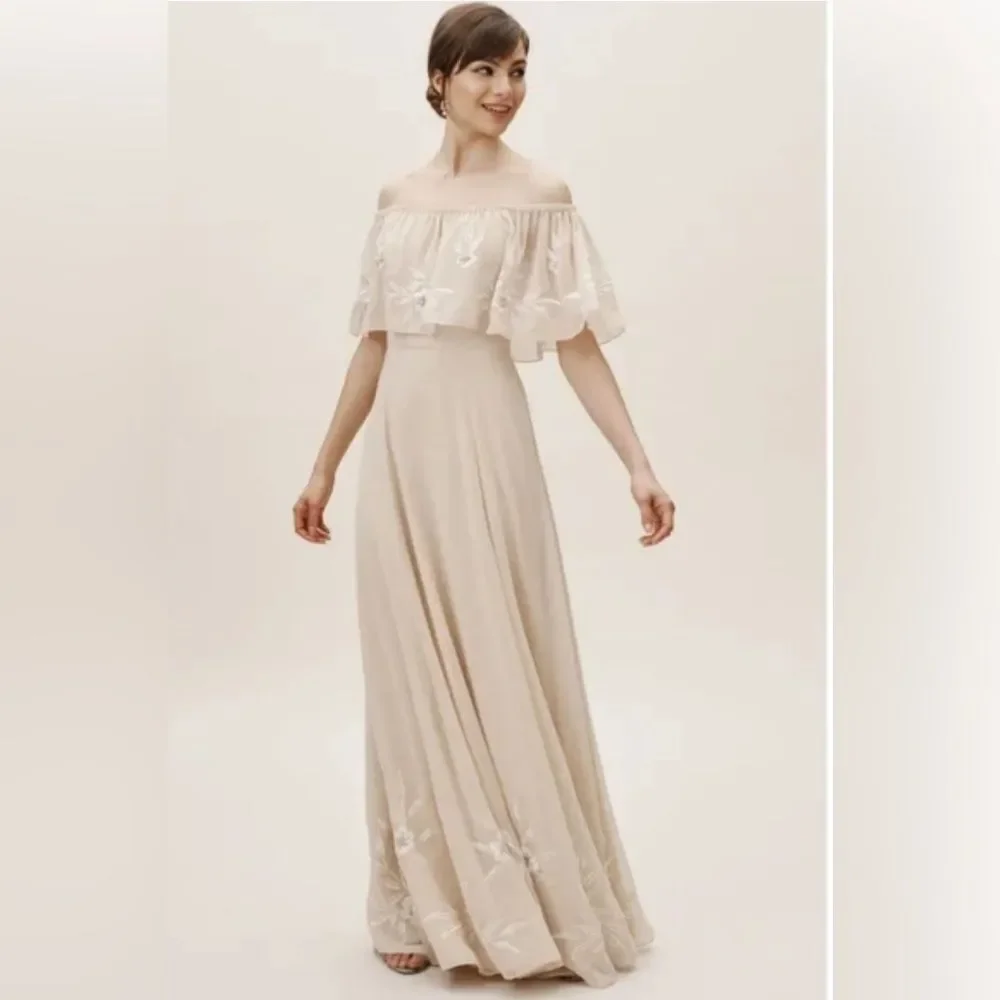 Brittany Dress from BHLDN with floral embroidery and delicate beading. - Picture 2 of 9